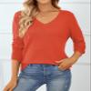 QUALFORT Women's 100% Cotton Sweater V Neck Long Sleeve Knitted Jumper Tops Orange XX-Large view 2