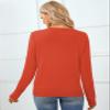 QUALFORT Women's 100% Cotton Sweater V Neck Long Sleeve Knitted Jumper Tops Orange XX-Large view 4