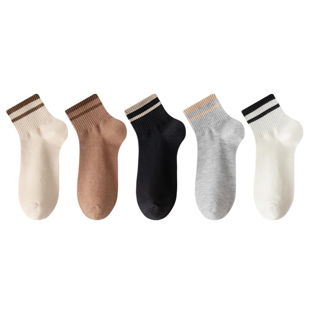 5 Pairs Of Men's Socks, Mid-calf Spring, Fall And Winter Thin Cotton Striped Sports Stockings