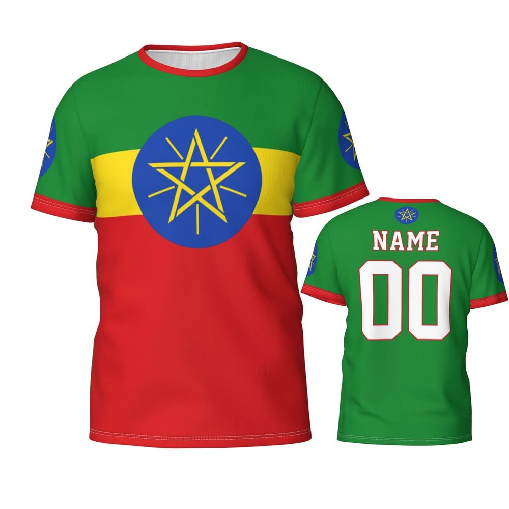 Custom Name Number Ethiopia Flag Emblem Men's Patriotic T Shirt 3D Tops Sport Soccer Shirts