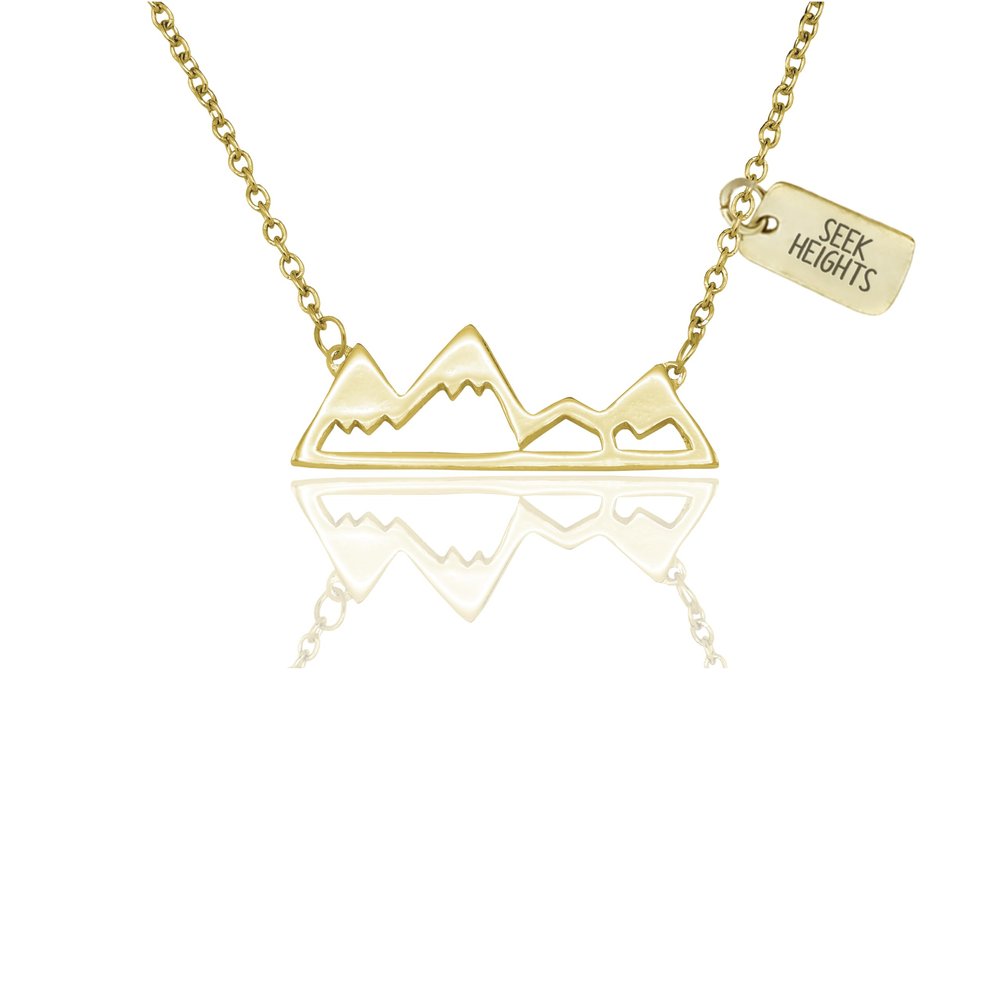 Quan Jewelry Mountain Pendant Necklace for Women, Adventure and Outdoor Lovers Mountains Jewelry with Greeting Card, Virtual Thanksgiving Gift Ideas, and also best friend necklace Adjustable Chain 16" to 18" - Gold-Tone