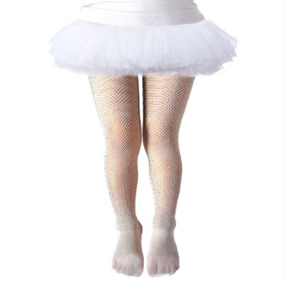 Taoocy Girls Sparkle Fishnet Rhinestone Tights Toddler Tights Glitter Leggings Kids Stockings Pantyhose (White, One Size)
