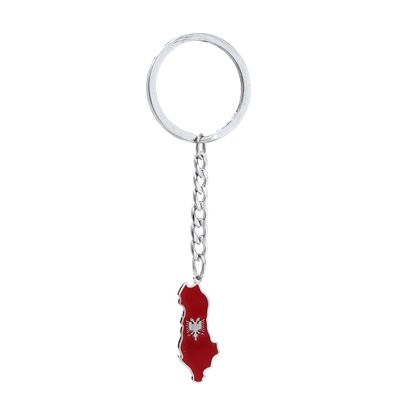 Yongkan Stainless Steel Albania Eagle Map Flag Keychain Chain Albanian Jewelry (silver)