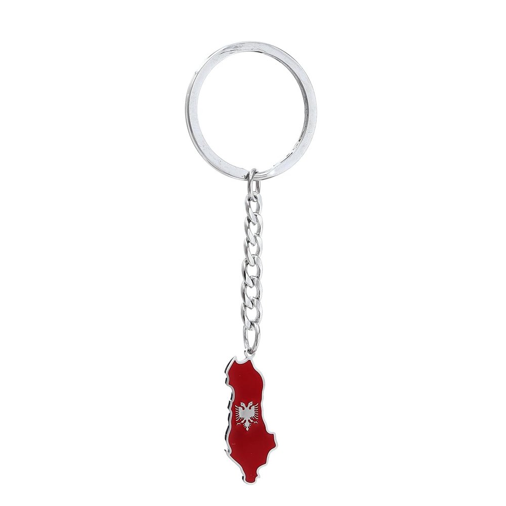 Yongkan Stainless Steel Albania Eagle Map Flag Keychain Chain Albanian Jewelry (silver)