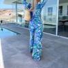 Qikaka Women's 2 PCS Printed Tied Crop Tops Bodycon Pants Sexy Nightclub Party Tracksuit Outfits Sweatsuit Set view 2