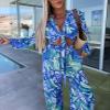 Qikaka Women's 2 PCS Printed Tied Crop Tops Bodycon Pants Sexy Nightclub Party Tracksuit Outfits Sweatsuit Set view 3