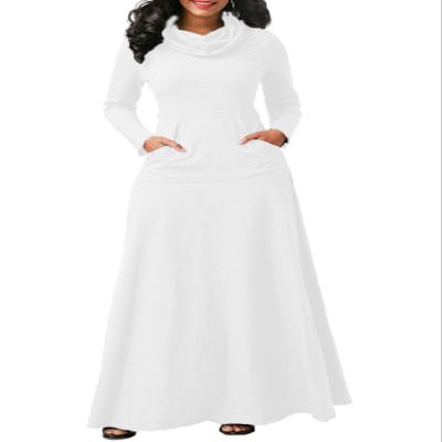 Bengbobar Womens Turtleneck Dress Long Sleeve Plain Swing Maxi Dress Winter Elegant Plus Size Dresses with Pockets