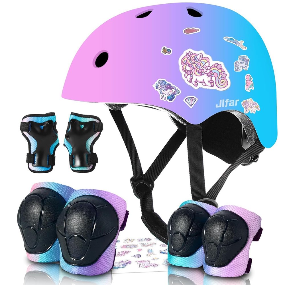 Kids Bike Helmet and Pad Set for Girls Boys Ages 2-3-5-8-14, Adjustable Toddler Youth Helmet with Knee & Elbow Pads for Bicycle, Skating, Scooter - Multiple Bright Color Options