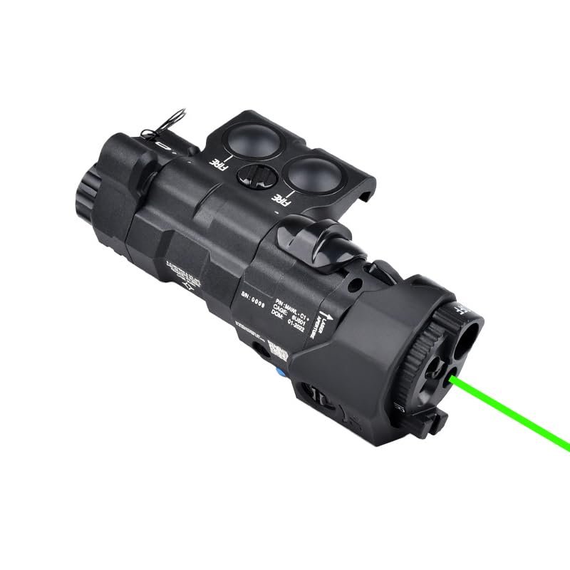 Nylon ML C1+ Box Visable Laser Sight,with IR Laser+Red/Green/Blue Laser Sight+IR Fill Light+Momentary/Constant Modes/Strobe Modes Whitelight LED 220 Lumens Flashlight,fit 20mm Rail (Green Laser BK)