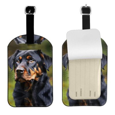Rottweiler Pattern Print Suitcase Luggage Tag, Leather Suitcase Tags, with Privacy Name Address Labels