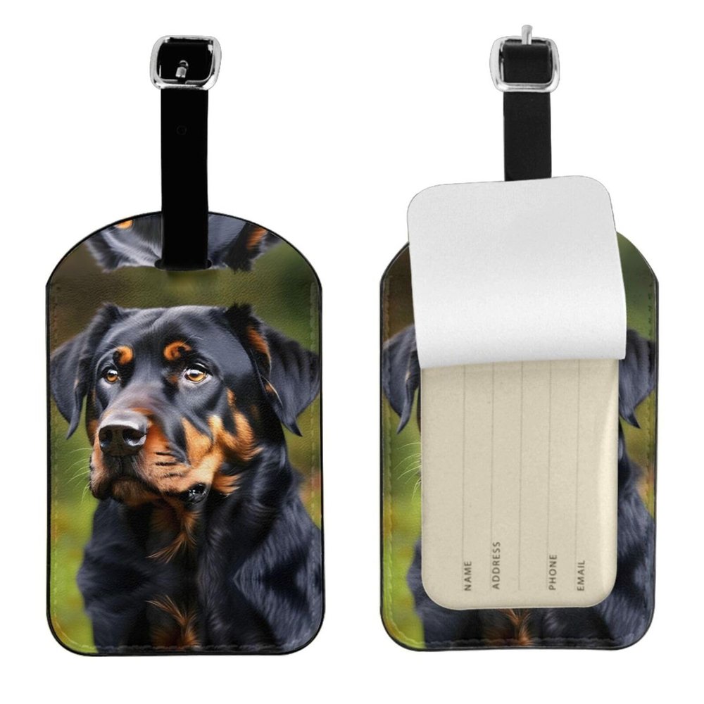 Rottweiler Pattern Print Suitcase Luggage Tag, Leather Suitcase Tags, with Privacy Name Address Labels