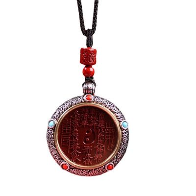 YTDJJWLS Natural Vermilion Mountain Wheel Pendant Bagua Wheel Necklace Ethnic Style Pendant, Red