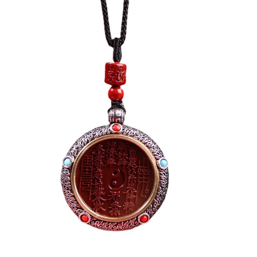 YTDJJWLS Natural Vermilion Mountain Wheel Pendant Bagua Wheel Necklace Ethnic Style Pendant, Red