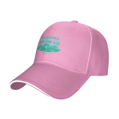 QIZYOQA International Surfing Day Fonts and Surfboards Baseball Cap for Men Women Adjustable Funny Dad Hat Pink