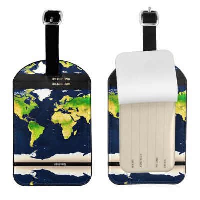 World Map Print Suitcase Luggage Tag, Leather Suitcase Tags, with Privacy Name Address Labels