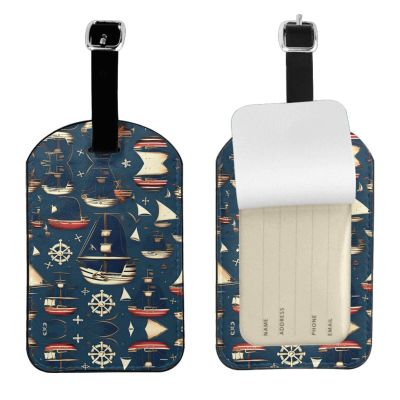 Nautical Sailing Pirate Theme Print Suitcase Luggage Tag, Leather Suitcase Tags, with Privacy Name Address Labels
