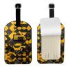 Mustard Yellow and Black Print Suitcase Luggage Tag, Leather Suitcase Tags, with Privacy Name Address Labels view 1
