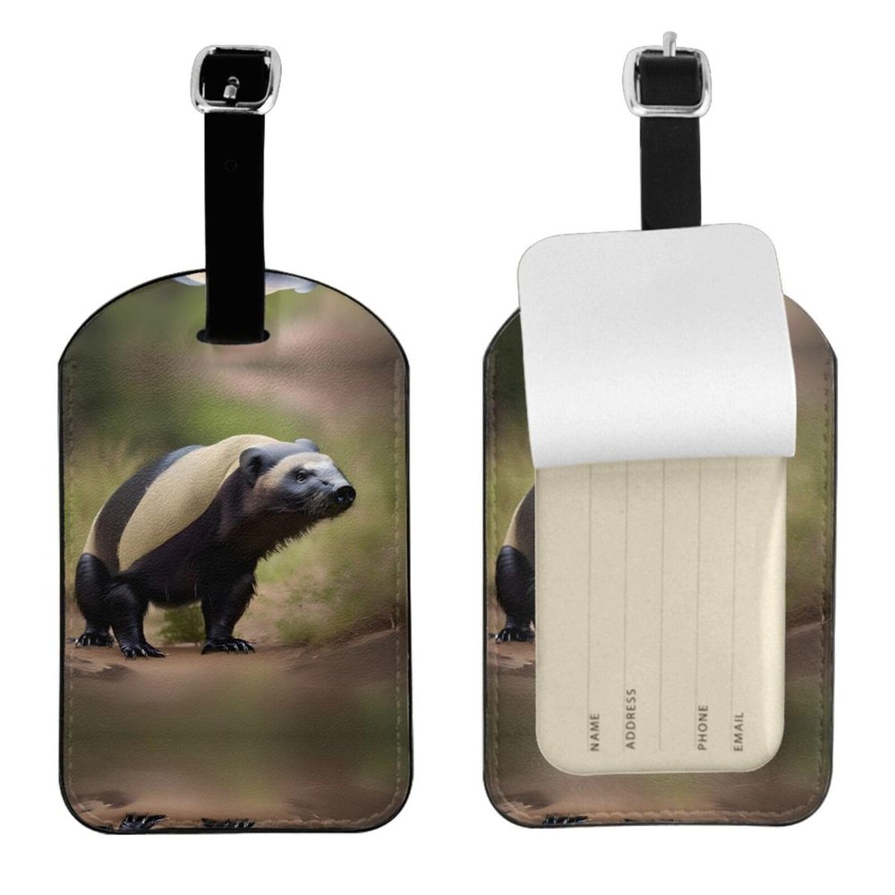 Cute Honey Badger Print Suitcase Luggage Tag, Leather Suitcase Tags, with Privacy Name Address Labels
