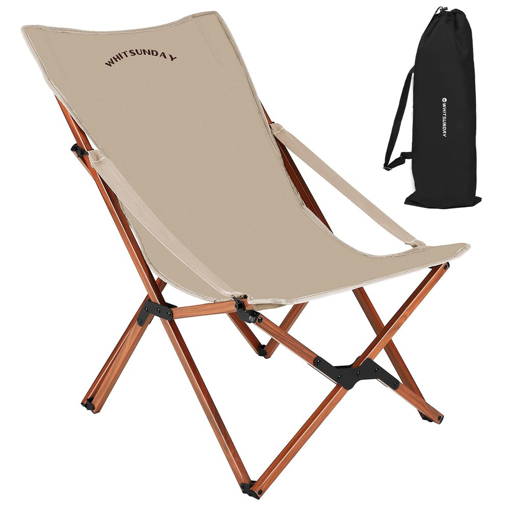 Whitsunday Outdoor Chair Camping Folding Butterfly Chair with Pillow, Portable Reclining Chair for Camping, Picnic, Beach, Travel, Hiking -Khaki