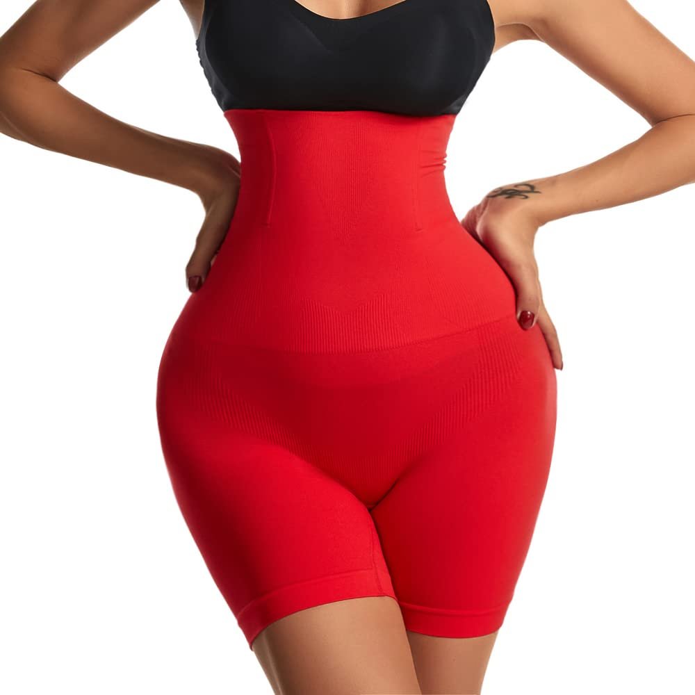DOPI Shapewear for Women Tummy Control Shorts High Waist Panty Mid Thigh Body Shaper Bodysuit Shaping Lady (Red, 4XL)