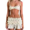 Mxiqqpltky 2 Piece Skirt Sets for Women Ruffle Short Sleeve Tie Up Crop Top & Elastic Waist Pleated Mini Skirt Set Y2K Outfit (Beige, S) view 1
