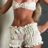 Mxiqqpltky 2 Piece Skirt Sets for Women Ruffle Short Sleeve Tie Up Crop Top & Elastic Waist Pleated Mini Skirt Set Y2K Outfit (Beige, S) view 3