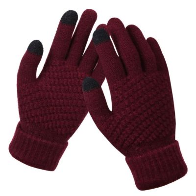 exnox Touch Screen Gloves Women's Winter Knitted Velvet Jacquard Thickened Non-Slip Warm Winter Gloves