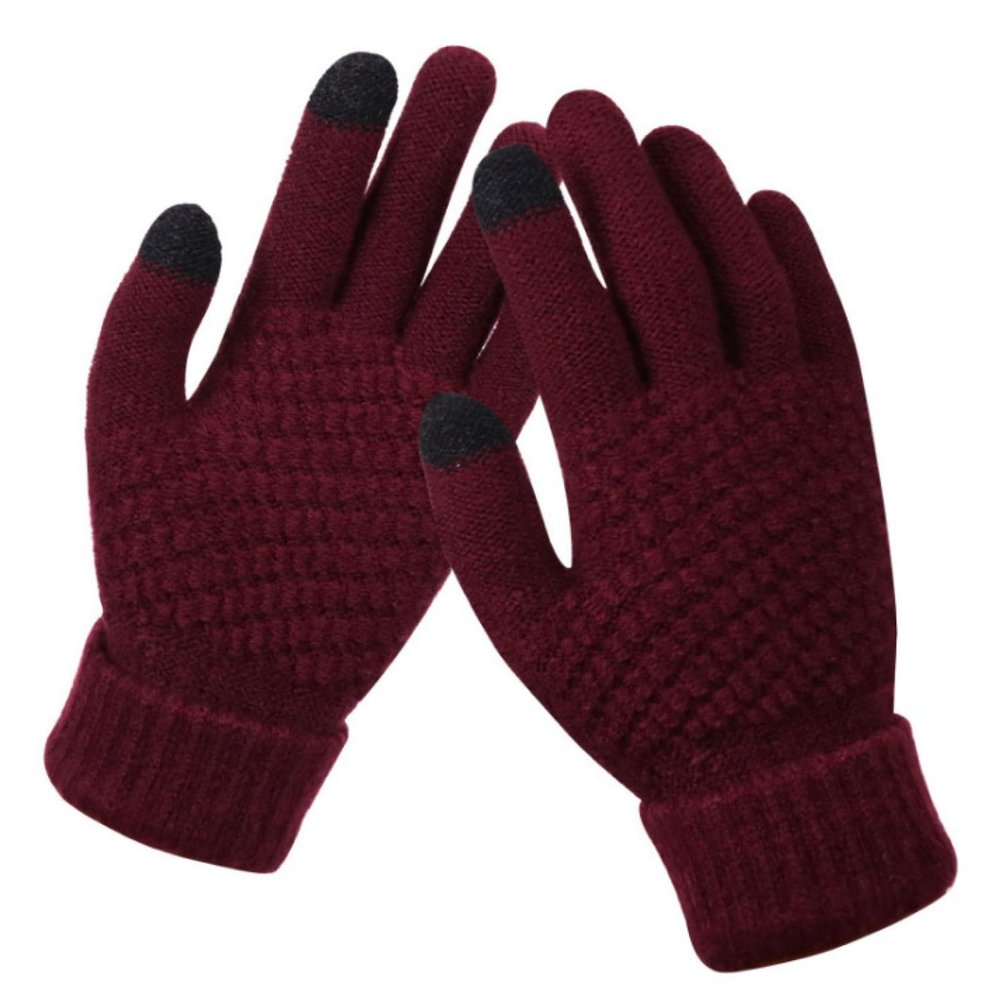 exnox Touch Screen Gloves Women's Winter Knitted Velvet Jacquard Thickened Non-Slip Warm Winter Gloves