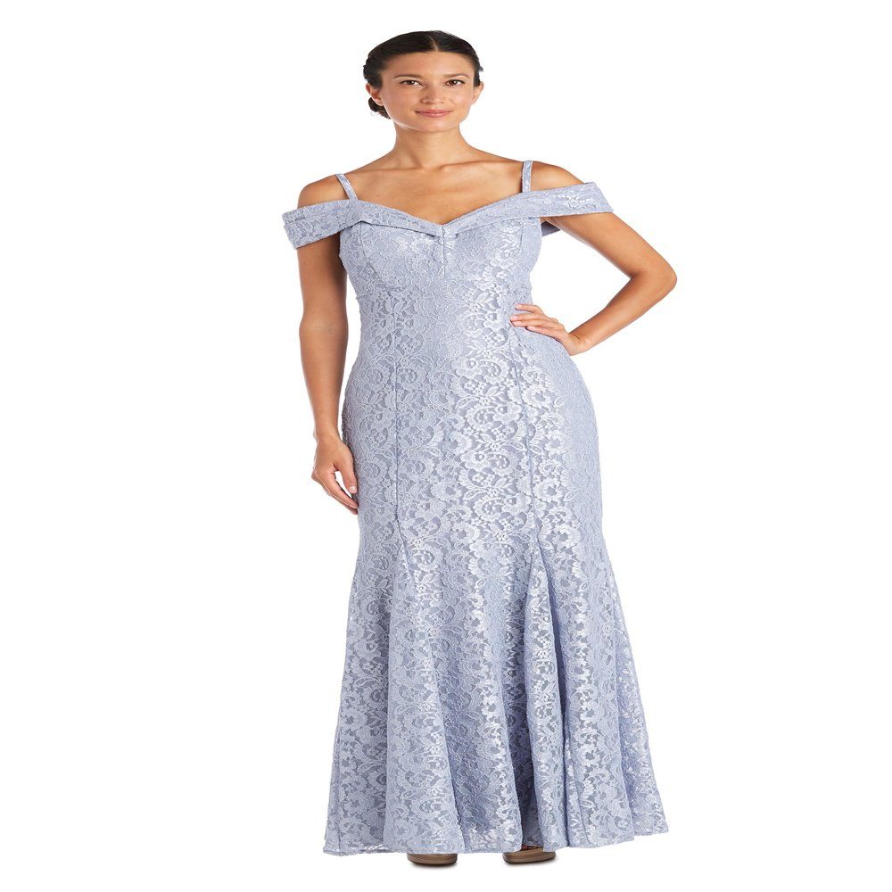 R&M Richards Women's Off The Shoulder Formal Gown - Glitter Lace Mermaid Evening Dress - Party & Cocktial Attire