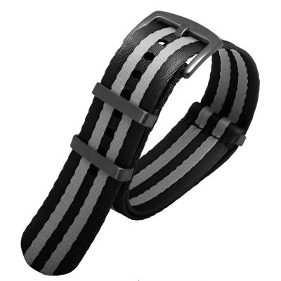 AMSOH Premium Quality 20mm 22mm Seatbelt Watch Band Nylon Strap For Seiko Mido 007 James Bond Military Striped Replacement Men Watch (Color : A17 black clasp, Size : 20mm)