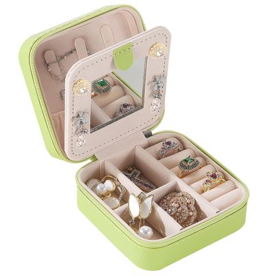 KElofoN Travel jewelry case Travel jewelry box Travel Jewelry Organizer Small Jewelry Organizer Box Gift for Girls Women with Mirror(Grass green)