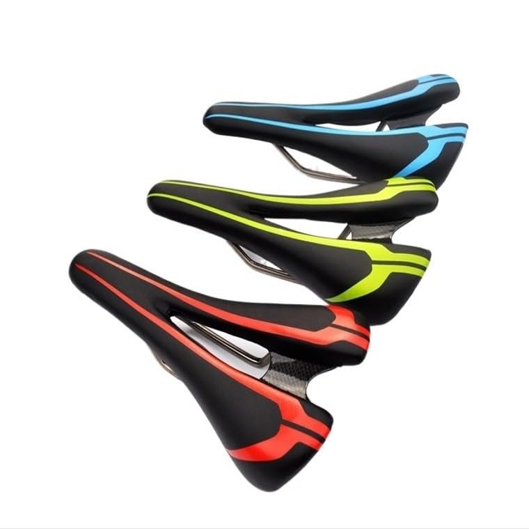 Bike seat Silln De Fibra De Carbono para Bicicleta De Montaa Y Carretera, Asiento Delantero Hueco De Cuero PU, Rieles De Titanio, Bike seat Cover (Color : Red)