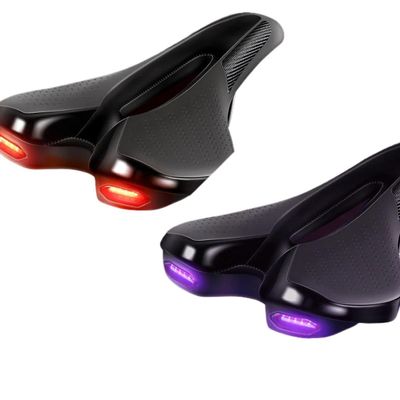 Bike seat Silln De Bicicleta De Montaa, Asiento De Bici Con Luz Trasera De Emergencia Y Carga USB, Cojn Transpirable Y Suave para Ciclismo, PU Bike seat Cover