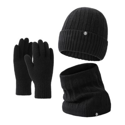 3-Piece Winter Beanie Hat Scarf Touchscreen Gloves Set for Men and Women, Beanie Gloves Neck Warmer Set with Warm Knit Lined (Color : Black)