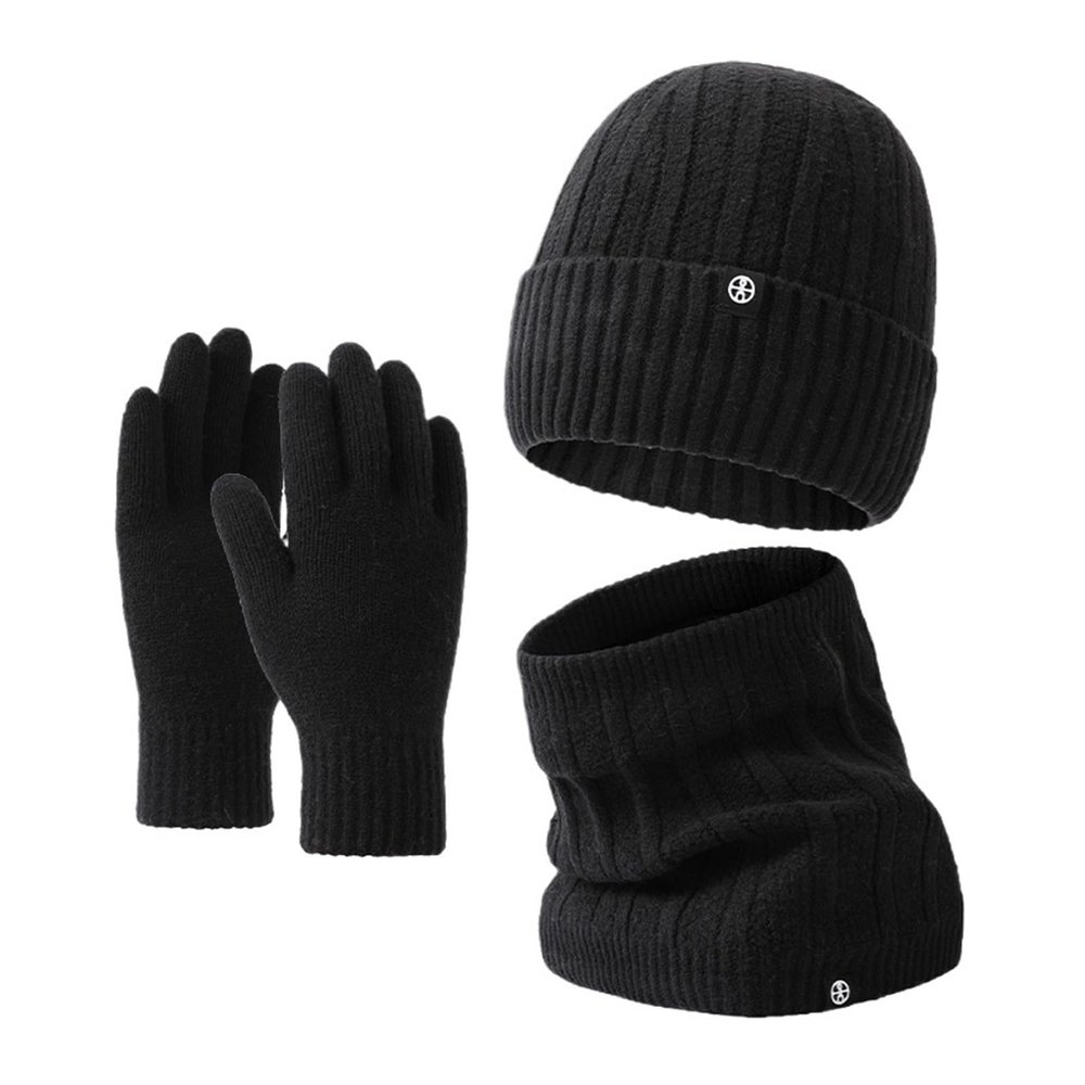 3-Piece Winter Beanie Hat Scarf Touchscreen Gloves Set for Men and Women, Beanie Gloves Neck Warmer Set with Warm Knit Lined (Color : Black)