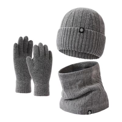 3-Piece Winter Beanie Hat Scarf Touchscreen Gloves Set for Men and Women, Beanie Gloves Neck Warmer Set with Warm Knit Lined (Color : Deep Grey)