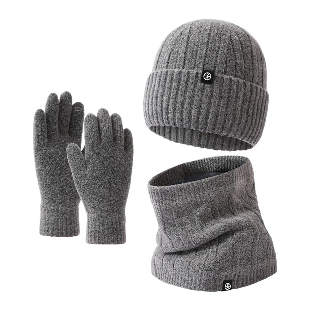 3-Piece Winter Beanie Hat Scarf Touchscreen Gloves Set for Men and Women, Beanie Gloves Neck Warmer Set with Warm Knit Lined (Color : Deep Grey)