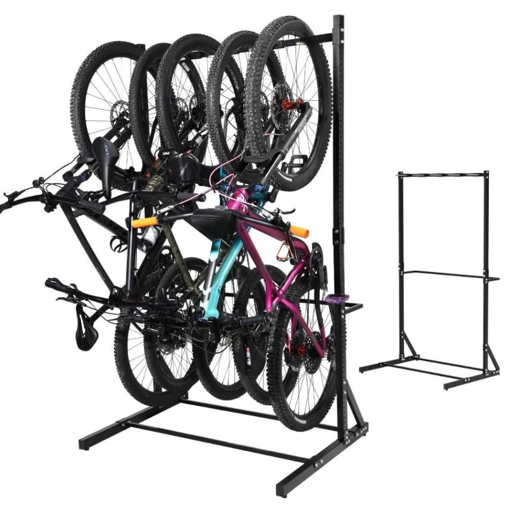 Yes4All Freestanding Bike Storage Rack, 300 Lbs 5 Levels Sturdy Steel Vertical Bike Rack, Bike Racks for Home and Garage Organizer, Indoor/Outdoor Bike Storage Rack