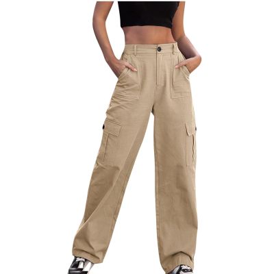 Cargo Pants Women High Waisted Wide Leg Pants Jogger Military Trousers Fashion Teen Girls Y2K Hiking Pants Streetwear Khaki