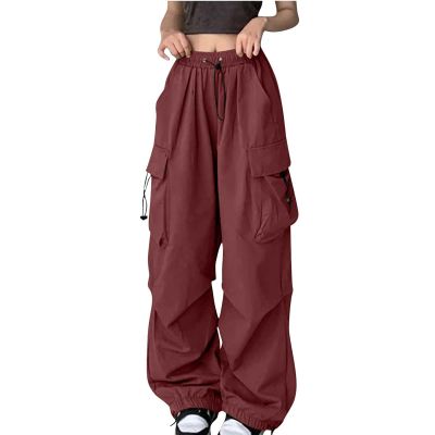 Baggy Cargo Pants Women High Waist Parachute Pants Loose Jogger Wide Leg Pants Drawstring Streetwear Y2K Cargo Pants