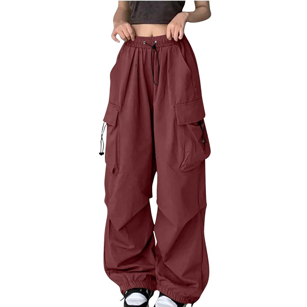 Baggy Cargo Pants Women High Waist Parachute Pants Loose Jogger Wide Leg Pants Drawstring Streetwear Y2K Cargo Pants