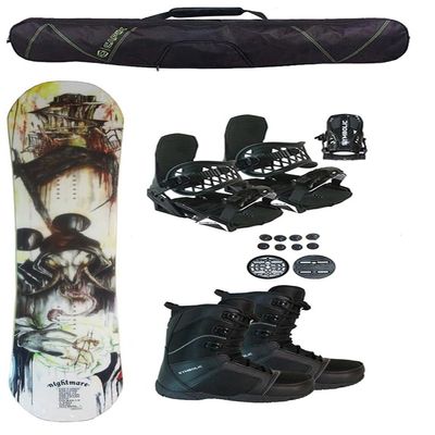 Symbolic Nightmare Evil Corp Snowboard & Bindings & Boots with Bag Bonus Complete Package (150cm Flat Rocker rnin258, 10 Mens Black Boots & Black Bindings)