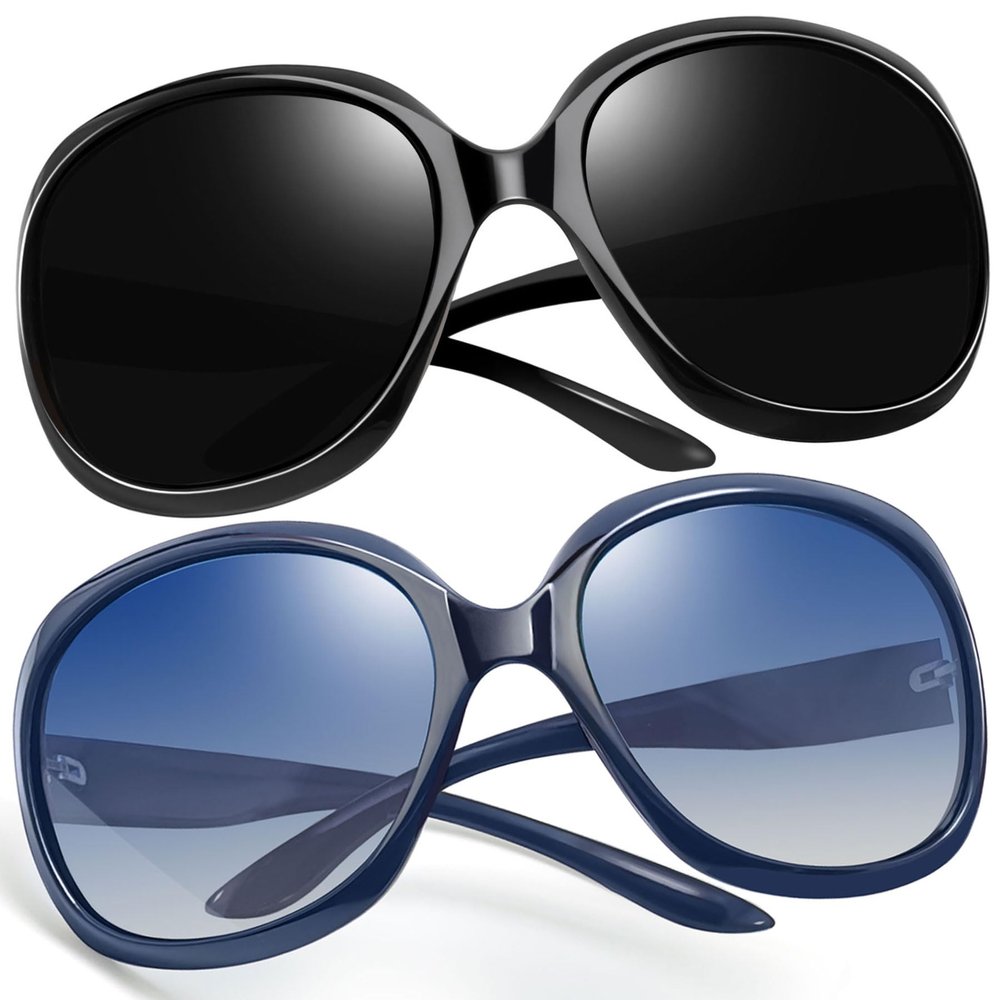 Joopin Oversized Sunglasses Polarized UV Protection Big Sun Glasses Jackie Shades for Women Ladies Sunnies (Black+Navy Blue)
