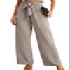 IWOLLENCE Women's Wide Leg Pants with Pockets High Waist Adjustable Knot Loose Casual Trousers Business Work Casual Pants Light Khaki X-Large view 1