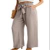 IWOLLENCE Women's Wide Leg Pants with Pockets High Waist Adjustable Knot Loose Casual Trousers Business Work Casual Pants Light Khaki X-Large view 2