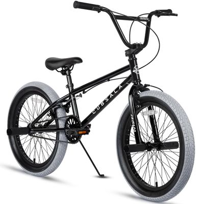 cubsala Freestyle BMX Bike, 20 Inch Kids Bicycle for 7-13 Years Old Kids and Beginner Level Rider, Black with Grey Tires