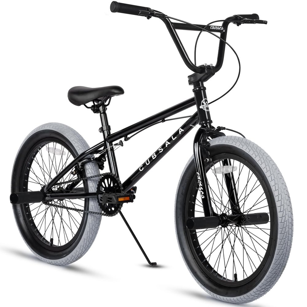 cubsala Freestyle BMX Bike, 20 Inch Kids Bicycle for 7-13 Years Old Kids and Beginner Level Rider, Black with Grey Tires