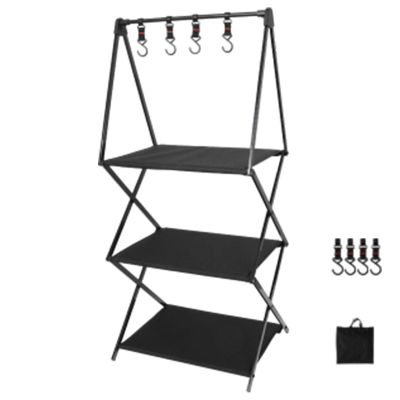 KSIEE Camping Storage Rack, Collapsible Multifunction Camping Stand, Portable Collapsible Aluminum Alloy Storage Rack, Outdoor Tools Hanging Organizer with Hooks, Camping, Picnic, BBQ (B)