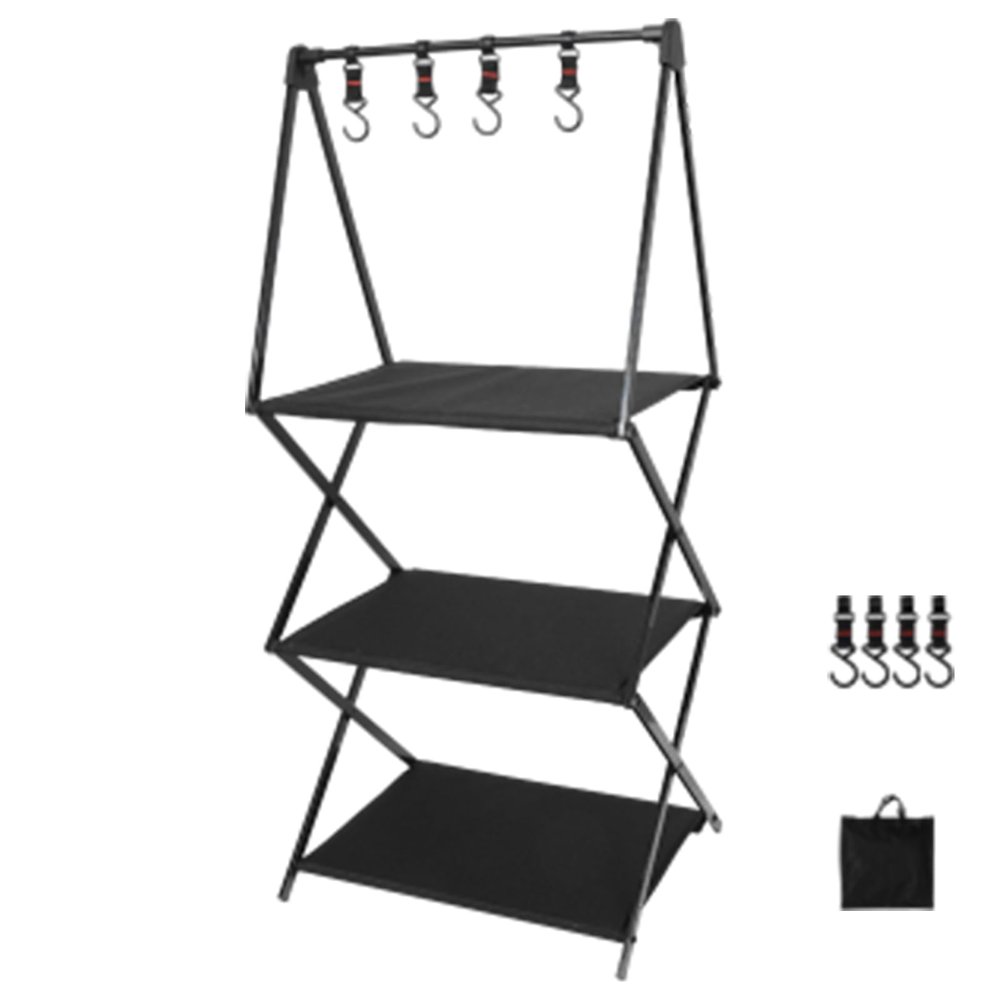 KSIEE Camping Storage Rack, Collapsible Multifunction Camping Stand, Portable Collapsible Aluminum Alloy Storage Rack, Outdoor Tools Hanging Organizer with Hooks, Camping, Picnic, BBQ (B)