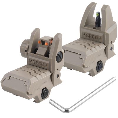 ZBULAR Fiber Optic Sights ZR-A2, Flip Up Front and Rear Backup Sights with Green Red Fiber Optics Dots, Tool-Free Adjustable Front Sight Rapid Transition (Tan a2)